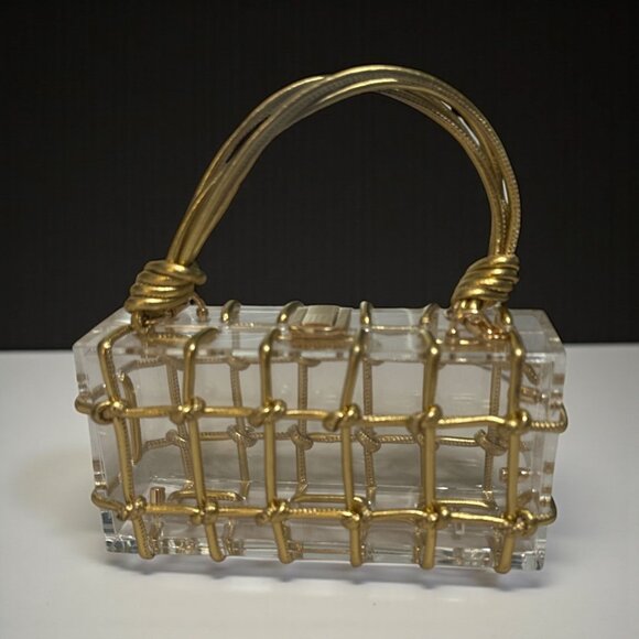 Parallel Billy Bag Clear Acrylic Gold Roping Structured Handbag Evening Clutch - Picture 1 of 12